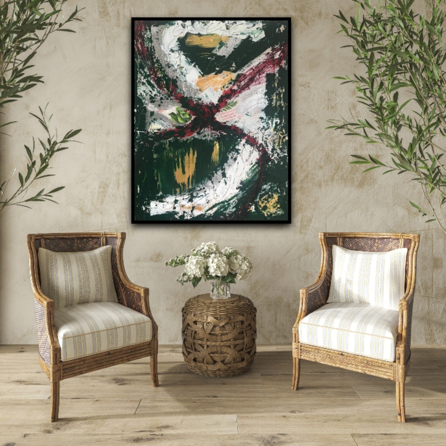 Green abstract mixed media artwork | 16 x 20" | Nenyasha Cherish Arts