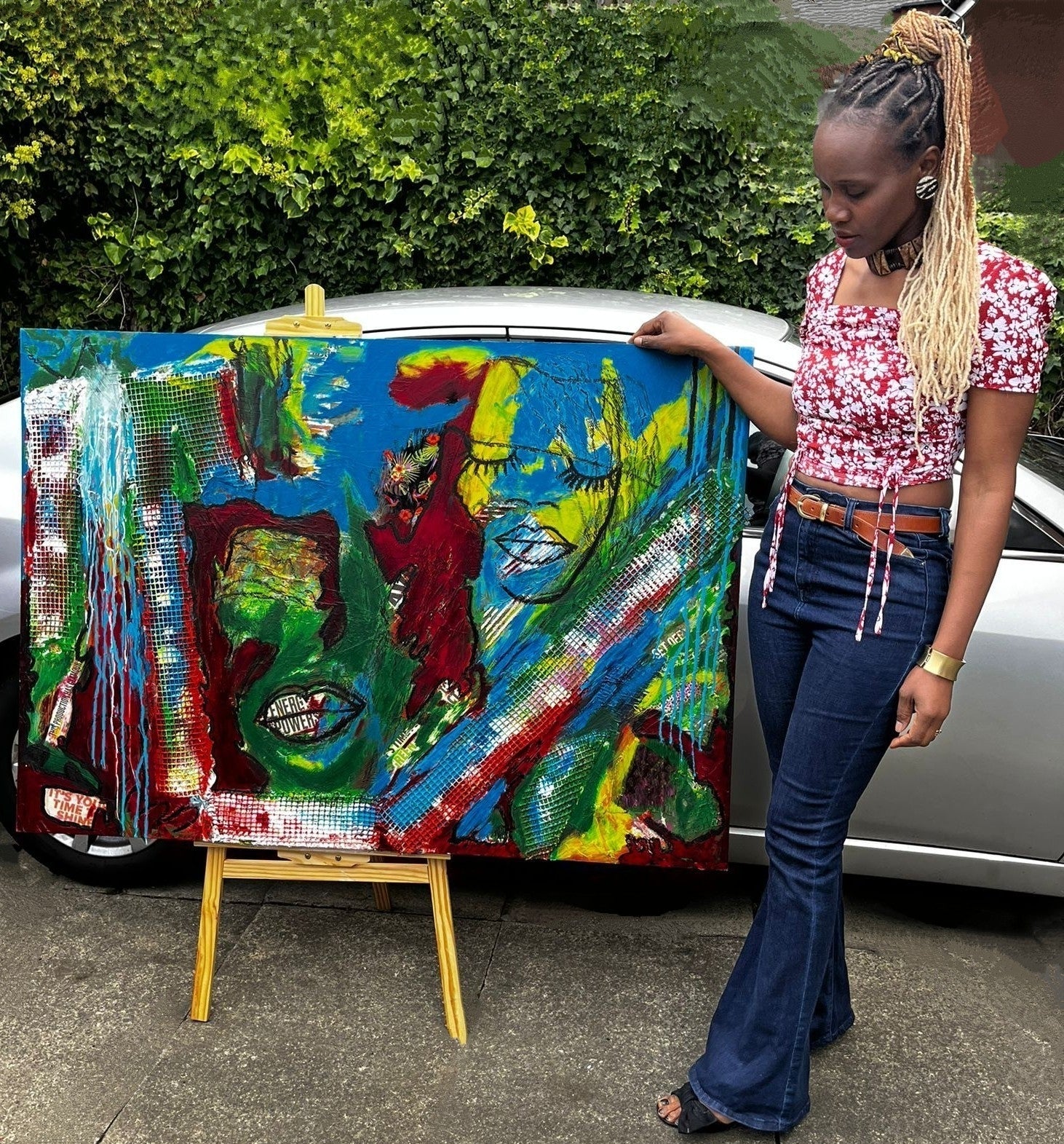 Large Abstract painting/ Warm pop colours / Colourful Pop Art painting / Colourful Abstract painting / Blue, Green, Red, and Yellow, 40 x56 inches | Nenyasha Cherish Arts