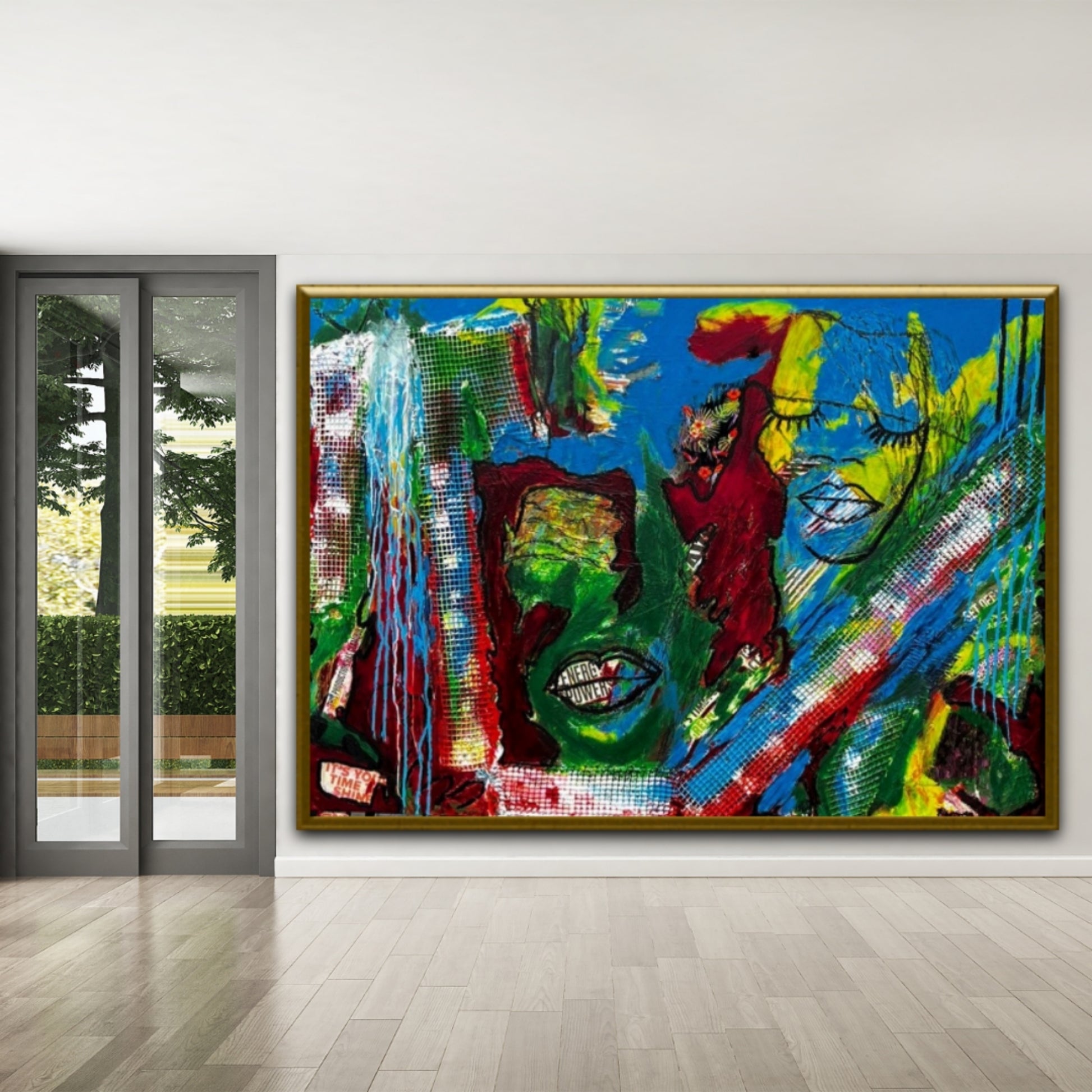 Large Abstract painting/ Warm pop colours / Colourful Pop Art painting / Colourful Abstract painting / Blue, Green, Red, and Yellow, 40 x56 inches | Nenyasha Cherish Arts