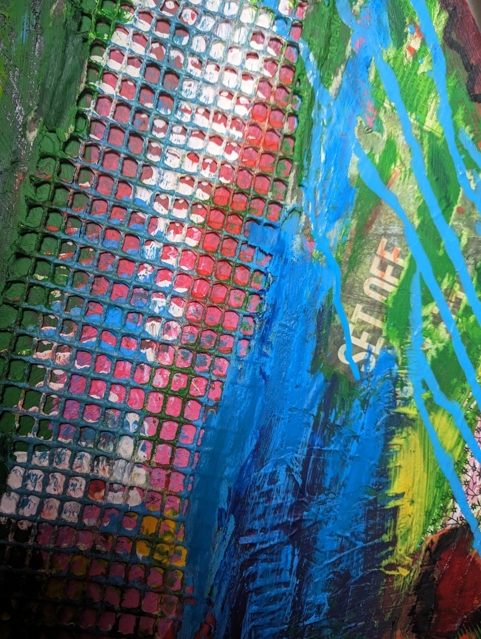 Large Abstract painting/ Warm pop colours / Colourful Pop Art painting / Colourful Abstract painting / Blue, Green, Red, and Yellow, 40 x56 inches | Nenyasha Cherish Arts