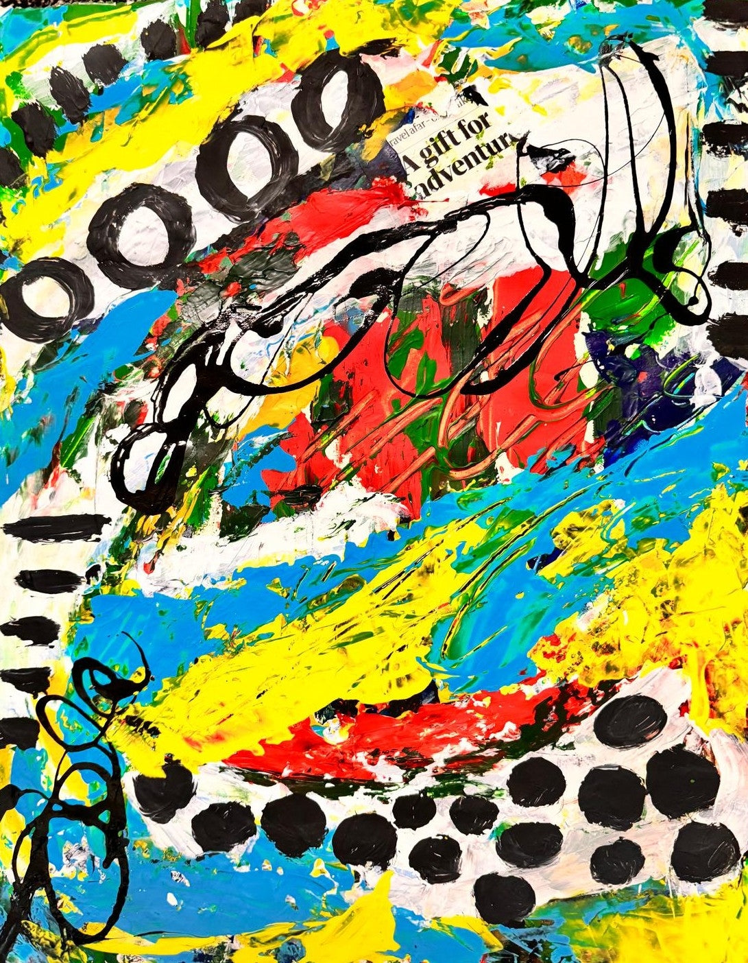 Yellow and blue framed mixed media abstract painting | Nenyasha Cherish Arts